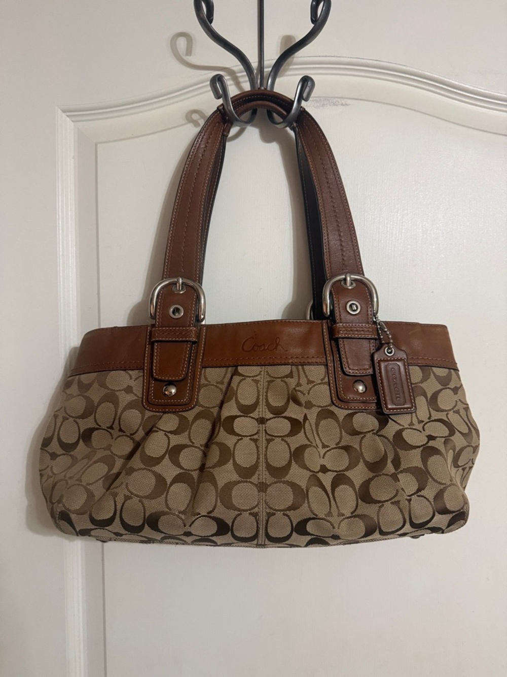 Coach Canvas Shoulder Bag in Tan and Brown